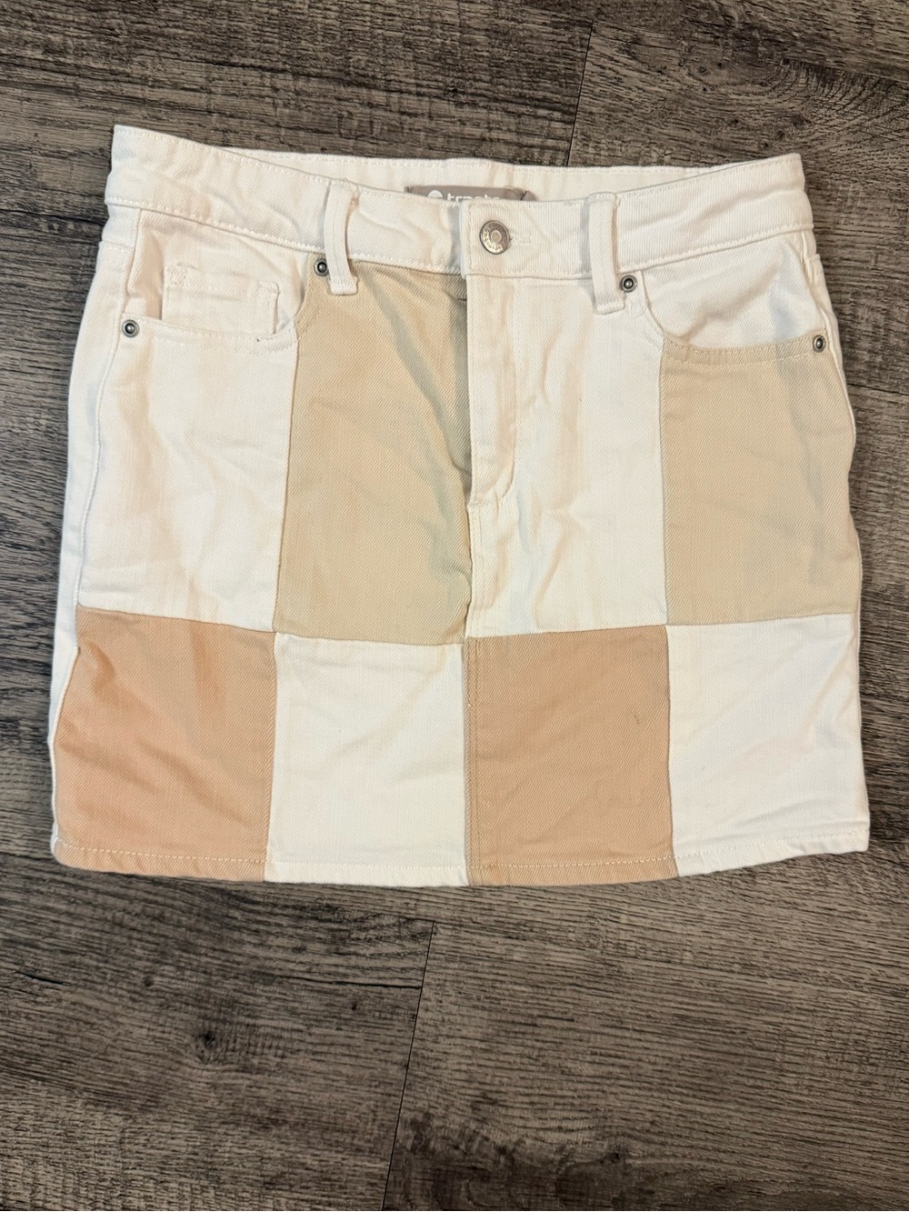 Tractr Girls XL Patchwork Denim Skirt Cream Tan Colorblock Like New